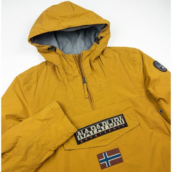 Napapijri Rainforest Jacket Mens Small Gold Yellow Anorak Hooded Pullover Fleece